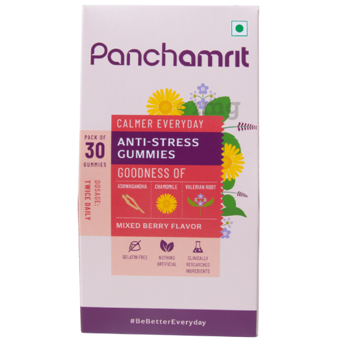Panchamrit Anti-Stress Gummies with Goodness of Ashwagandha, Chamomile & Valerian Root Mixed Berry