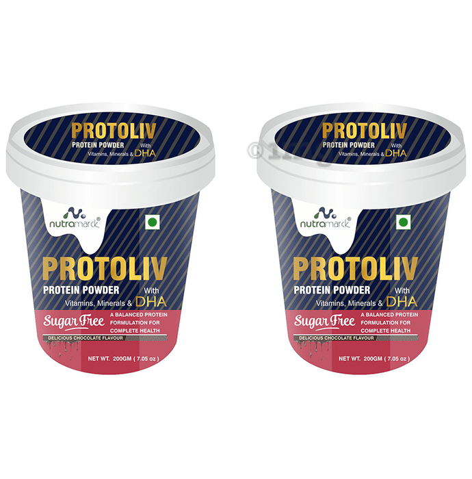 NutraMarck Protoliv Protein Powder | Enriched with DHA | Supports Liver Health, Digestion & Immunity (200gm Each) Delicious Chocolate Sugar Free