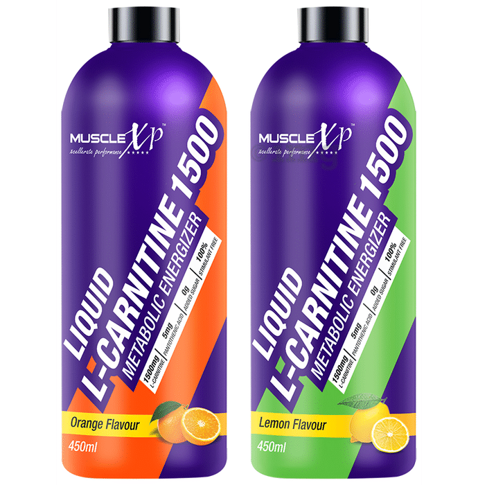 MuscleXP Liquid L-Carnitine 1500 Metabolic Energizer (450ml Each) Lemon Orange