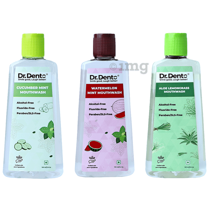 Dr. Dento Combo Pack of Cucumber Mint Mouthwash (100ml), Watermelon Mint Mouthwash (100ml) &  Aleo Lemongrass Mouthwash (100ml)