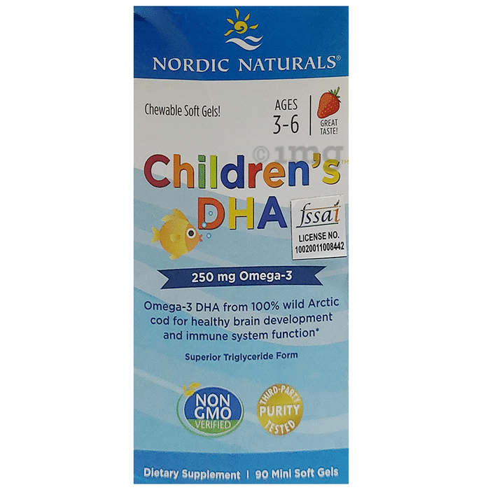 Nordic Naturals Children's DHA 250mg Omega 3 Chewable Mini Softgel for Healthy Brain Development & Immune System Function 3-6 yrs Strawberry