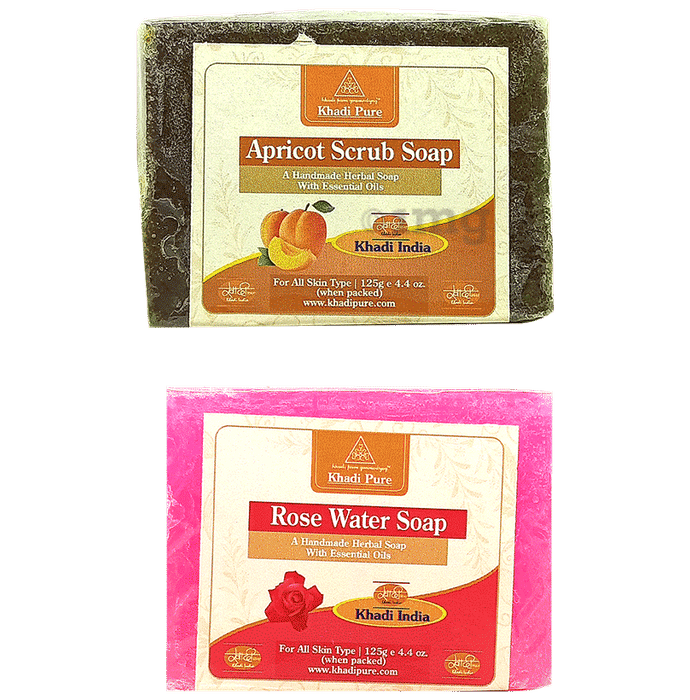 Khadi Pure Combo Pack of Apricot Scrub Soap & Rose Water Soap (125gm Each)