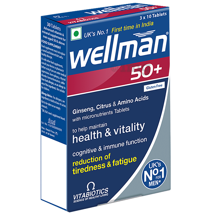 Wellman 50+ Health Supplement for Men's Cognitive & Immune Function | Gluten Free Tablet