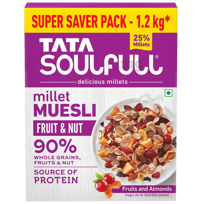 Tata Soulfull Fruit and Nut Millet Muesli, Super Saver Pack, 1.2 kg