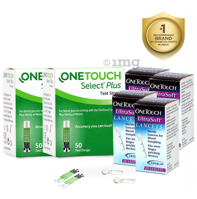 Virtual Combo Brand OneTouch Select Plus Test Strips (100 Strips ) with 100 OneTouch Ultrasoft Lancets | Blood Sugar Test Machine Testing Strips |