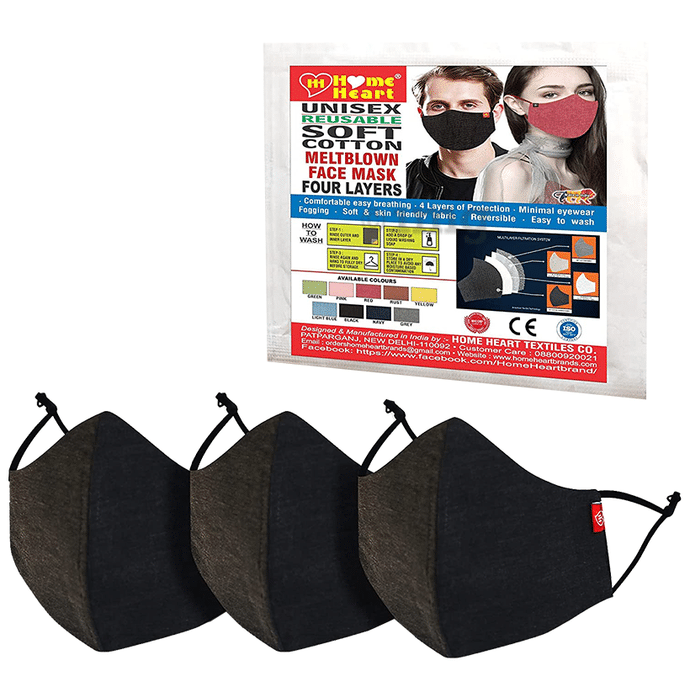 HH 4 Layers Reusable Soft Cotton Meltblown Face Mask Black