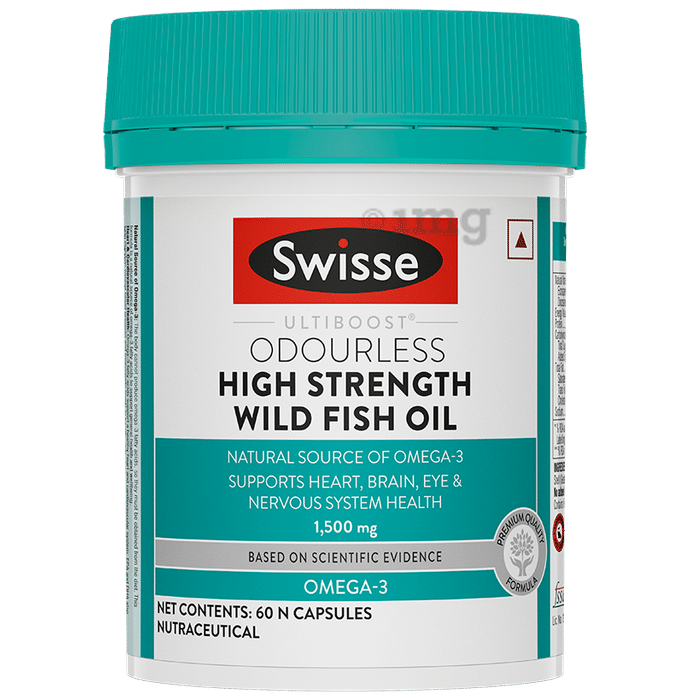 Swisse Ultiboost Odourless High Strength Wild Fish Oil Capsule with 1500mg Omega 3 | For Heart, Brain, Eye & Joint Health