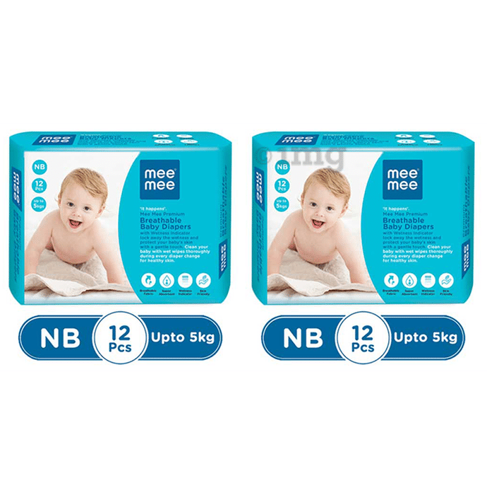 Mee Mee Premium Breathable Baby Diapers with Wetness Indicator (12 Each)
