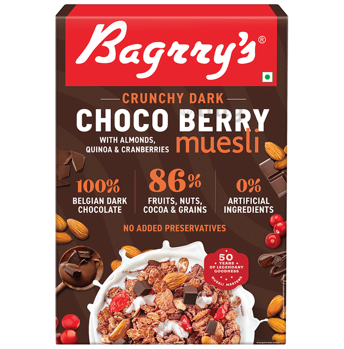 Bagrry's Crunchy Dark Choco Berry Muesli with Almonds, Quinoa & Cranberries
