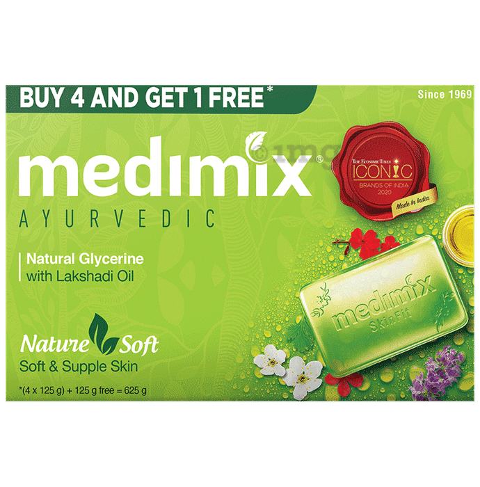 Medimix Ayurvedic Soap (125gm Each) Natural Glycerine Buy 4 Get 1 Free