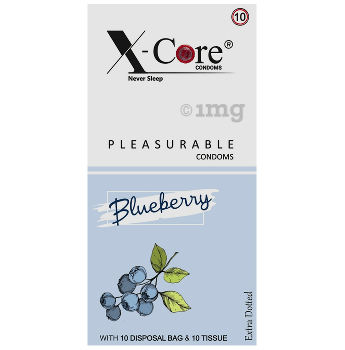 X-Core Extra Dotted Pleasurable Condom with 10 Disposable Bag & 10 Tissue Blueberry
