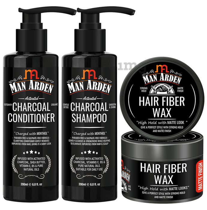 Man Arden Combo Pack of, Activated Charcoal Conditioner 200ml, Shampoo 200ml & Hair Fiber Wax 50gm