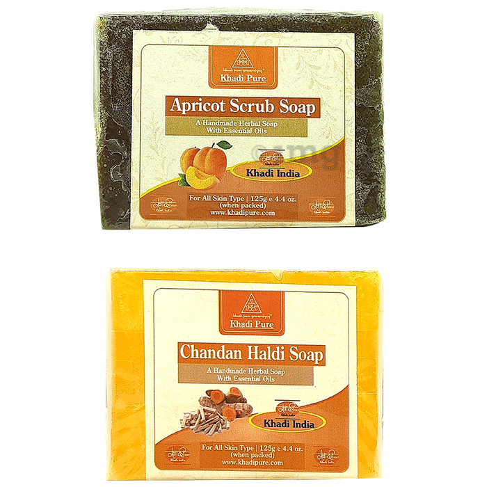 Khadi Pure Combo Pack of Apricot Scrub Soap & Chandan Haldi Soap (125gm Each)