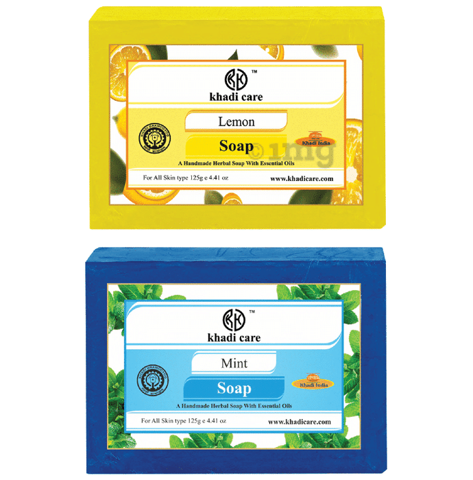 Khadi Care Combo Pack of Herbal Lemon Soap & Mint Soap (125gm Each)