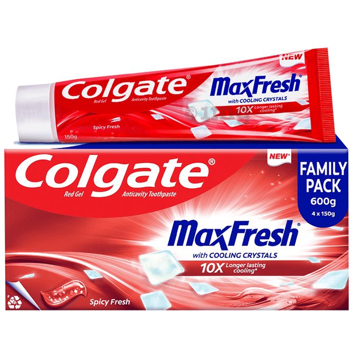 Colgate Maxfresh with Cooling Crystals Anticavity Toothpaste | Mega Save Pack (150gm Each) Spicy Fresh Red Gel