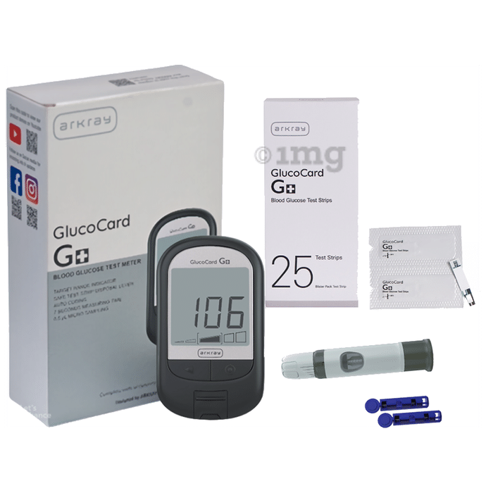 Arkray Glucocard G+ Blood Glucose Test Meter with 25 Test Strips, 10 Sterile Lancets and Lancing Device Free