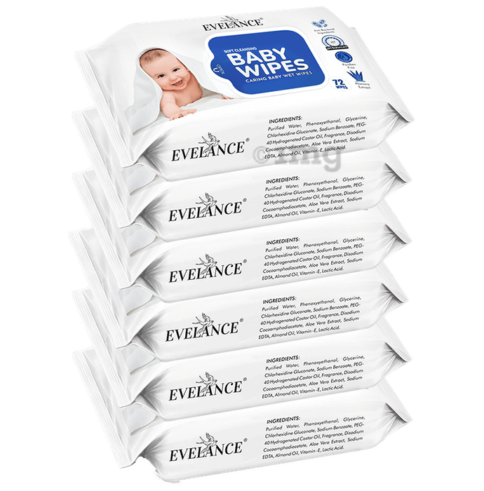 Evelance Soft Cleansing Baby Wipes Without Lid (72 Each)