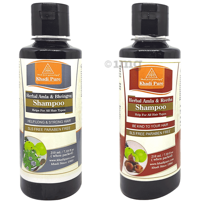 Khadi Pure Combo Pack of Herbal Amla & Bhringraj Shampoo SLS & Paraben Free & Herbal Amla & Reetha Shampoo SLS & Paraben Free (210ml Each)