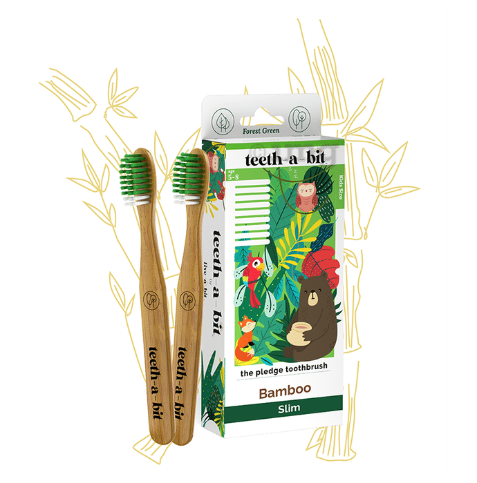 Teeth-A-Bit The Pledge Bamboo Toothbrush (5-8 Yrs) Slim Forest Green