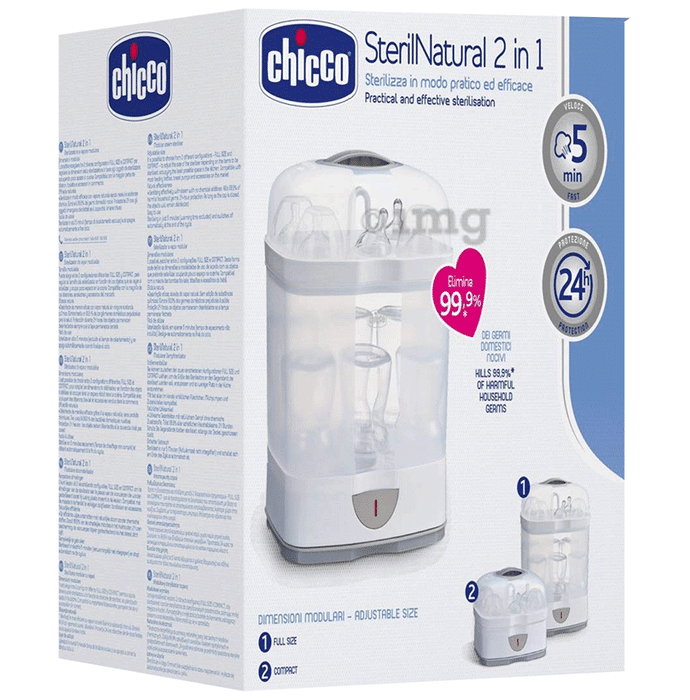 Chicco Steril Natural 2 in 1 Baby Bottle Sterilizer For 6 Bottles | With Fast and Effective Sterilization
