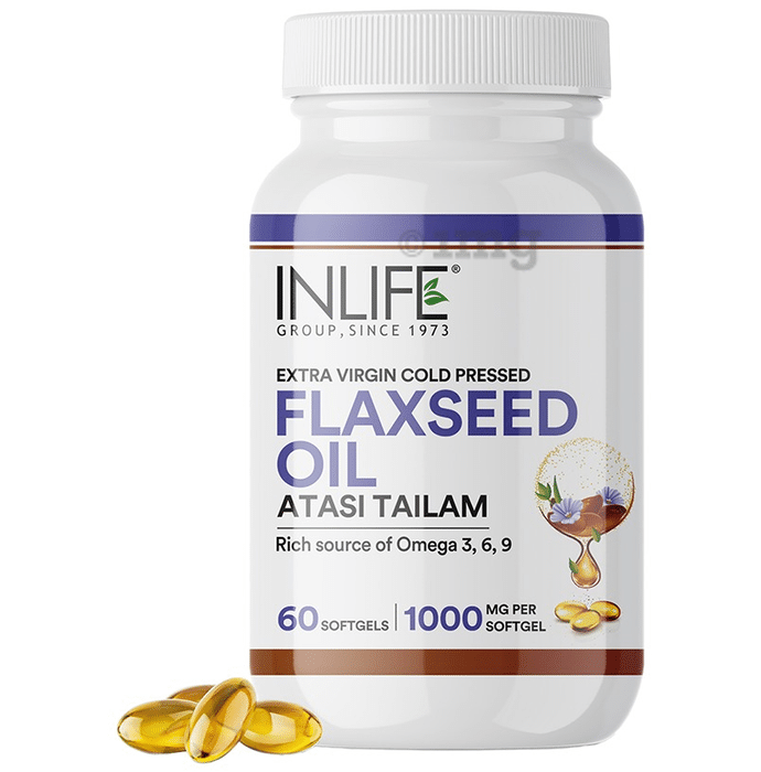 Inlife Flaxseed Oil Capsules 1000mg | Omega 3 6 9, Extra Virgin Cold Pressed Oil for Heart & Brain Health