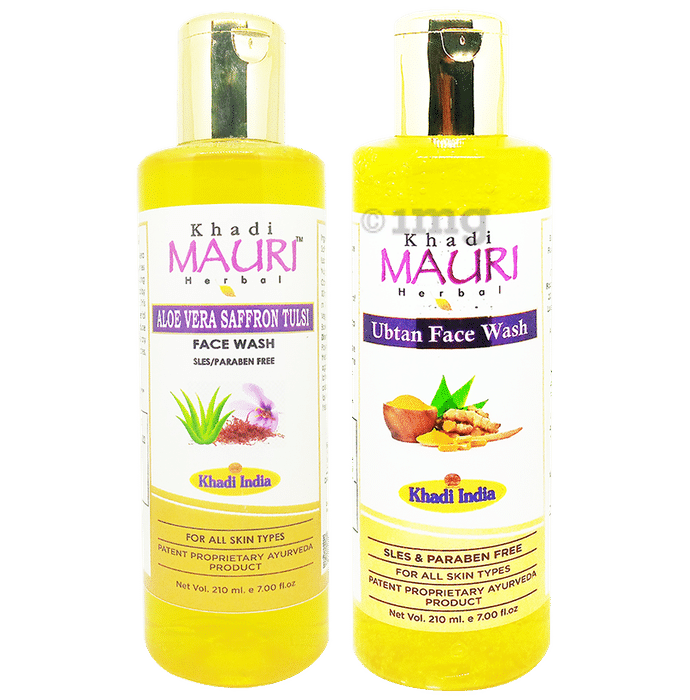 Khadi Mauri Herbal Combo Pack of Aloe Vera Saffron Tulsi & Ubtan Face Wash  (210ml Each)