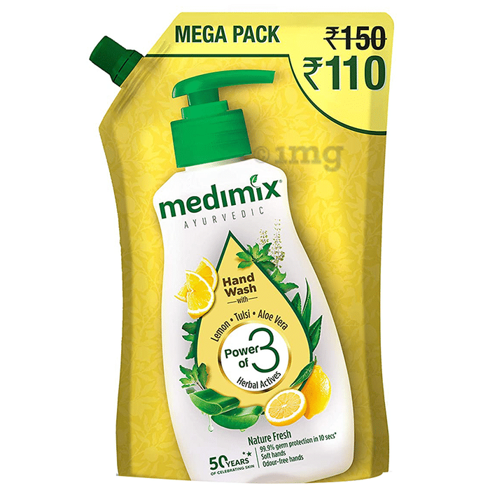 Medimix Ayurvedic Nature Fresh with Lemon, Tulsi & Aloe Vera Hand Wash Mega Pack Refill (750ml Each)