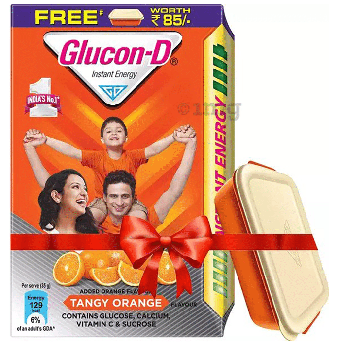 Glucon-D Instant Energy Health Drink Tangy Orange with Free Container