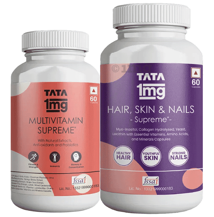 Combo Pack of Tata 1mg Multivitamin Supreme, Zinc, Calcium and Vitamin D Capsule (60) & Tata 1mg Hair, Skin & Nails Supreme Biotin Capsule (60)