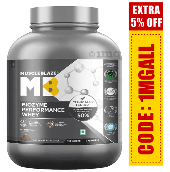 MuscleBlaze MuscleBlaze Biozyme Performance Whey Protein | For Muscle Gain | Improves Protein Absorption | Nutrition Care