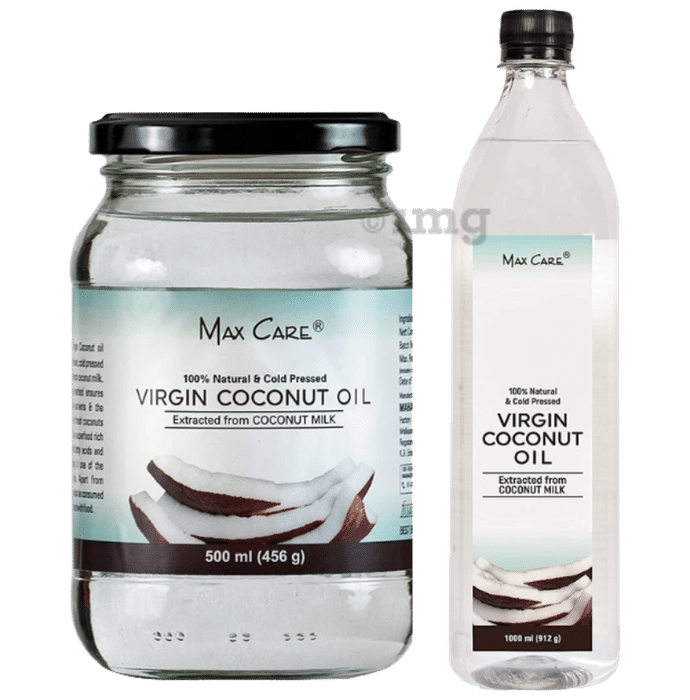 Max Care Combo Pack of Virgin Coconut Cold Pressed Oil (500ml) & Virgin Coconut Cold Pressed Oil (1000ml) (Glass Bottle)