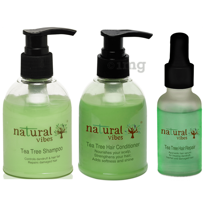 Natural Vibes Hair Care Regime with Tea Tree Shampoo 150ml, Conditioner 150ml and Hair Repair 30ml