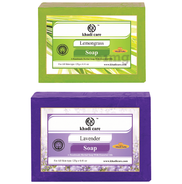 Khadi Care Combo Pack of Herbal Lemongrass Soap & Lavender Soap (125gm Each)
