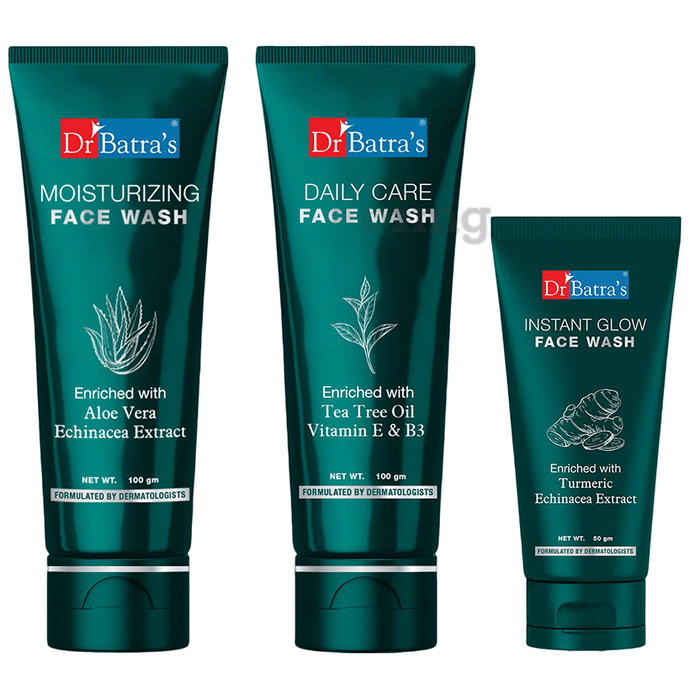 Dr Batra's Combo Pack of Moisturizing Face Wash 100gm, Instant Glow Face Wash 50gm and Face Wash Daily Care 100gm