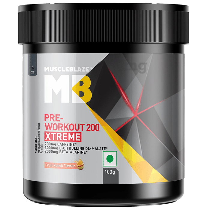 MuscleBlaze Pre-Workout 200 Xtreme | For Energy, Endurance & Muscle Pump | Powder Fruit Punch