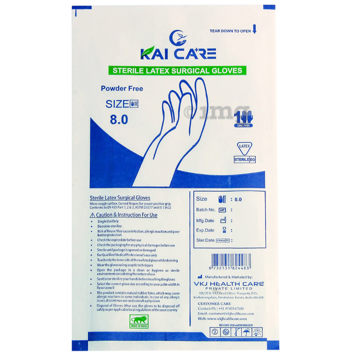 Kaicare Sterile Latex Surgical Gloves (50 Each) Size 8