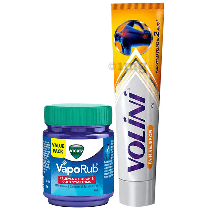 Combo Pack of Volini Pain Relief Gel for Muscle, Joint & Knee Pain (75gm) & Vicks Vaporub (50gm)