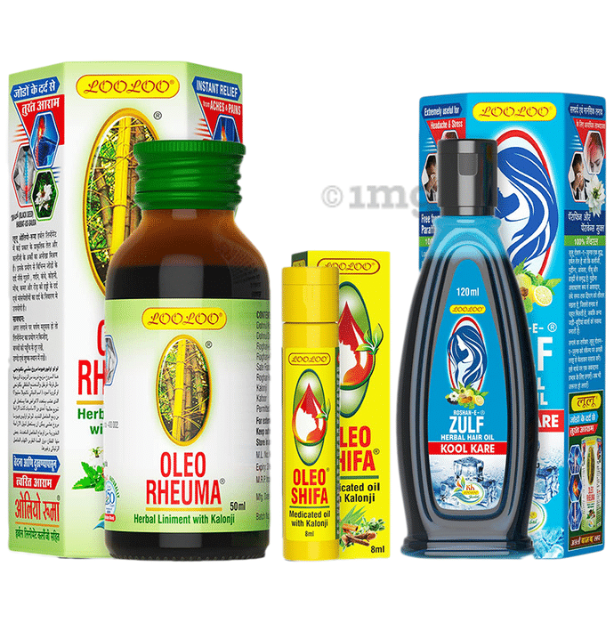 LooLoo Combo Pack of Oleo Rheuma (50ml), Oleo Shifa (8ml) and Roshan-E-Zulf Hair Oil (120ml)
