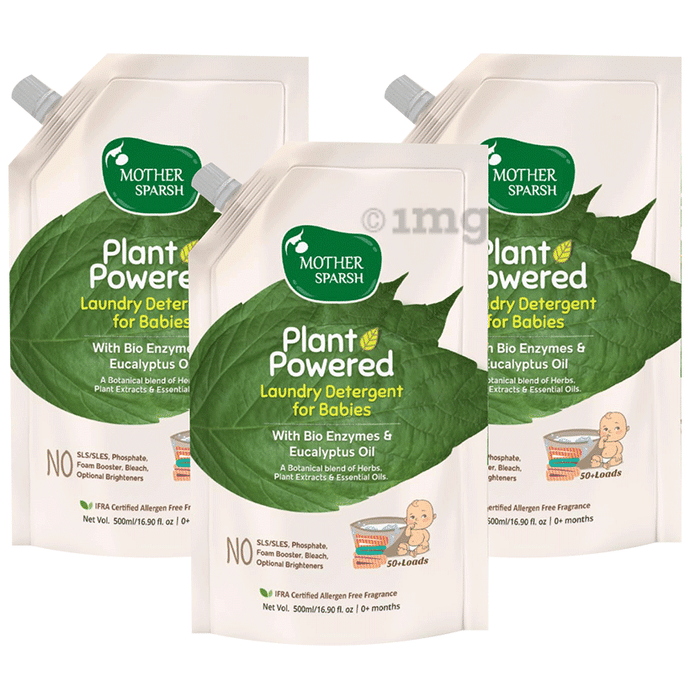 Mother Sparsh Plant Powered Laundry Detergent for Babies  with Bio-Enzymes and Eucalyptus Oil (500ml Each)