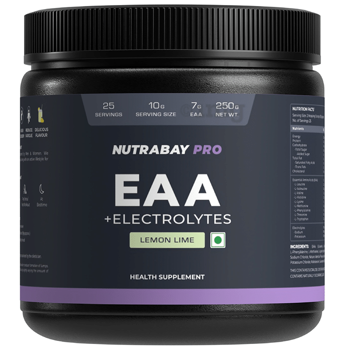 Nutrabay Pro EAA + Electrolytes | Powder for Muscle Recovery & Endurance | Flavour Lemon Lime