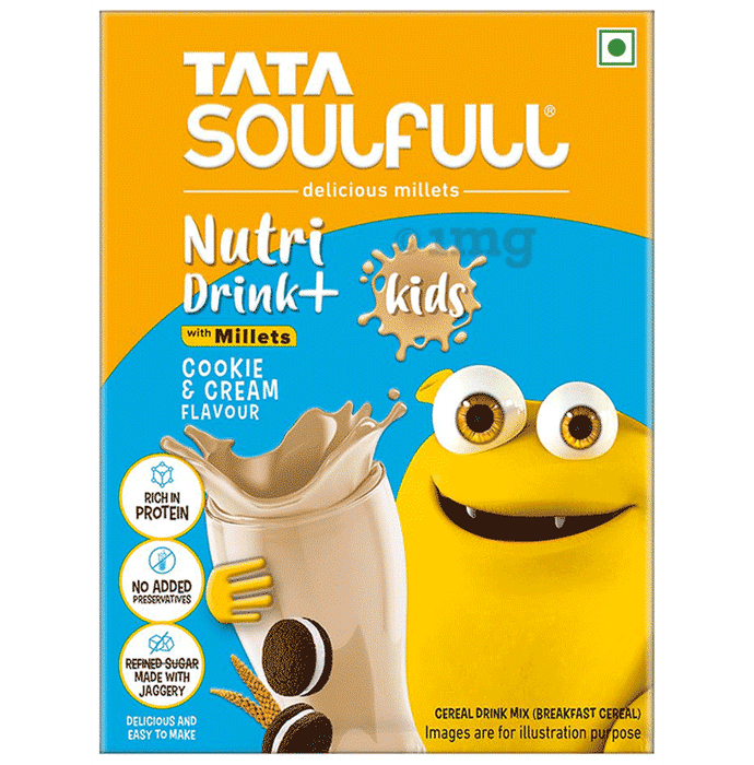 Tata Soulfull Nutri Drink+ with Millets for Kids, Breakfast Cereal Mix Cookie and Cream