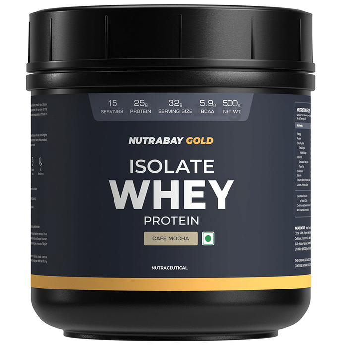 Nutrabay Gold Isolate Whey Protein for Muscles, Recovery, Digestion & Immunity | No Added Sugar | Flavour Cafe Mocha