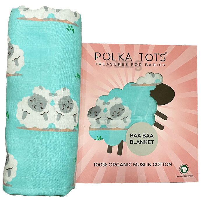 Polka Tots Super Soft Organic Muslin Cotton Two Layer Blanket Sheep-Blue