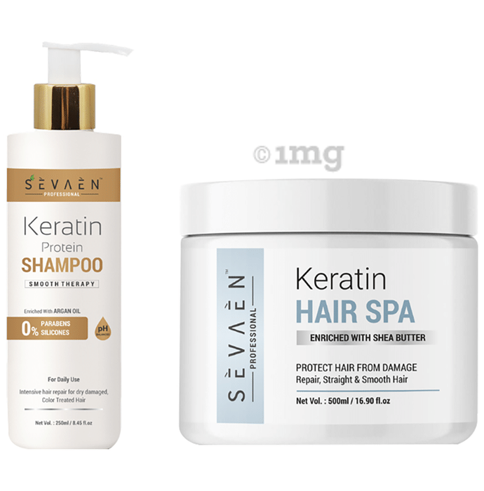 Sevaen Professional Combo Pack of Keratin Protein Shampoo 250ml and Keratin Hair  Spa Enriched with Shea Butter 500ml: Buy combo pack of 2 Packs at best  price in India | 1mg