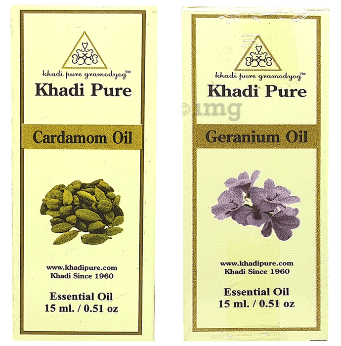 Khadi Pure Combo Pack of Cardamom Oil & Geranium Oil (15ml Each)