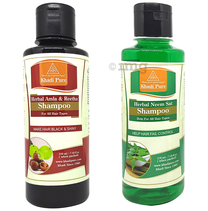 Khadi Pure Combo Herbal Amla & Reetha Shampoo & Herbal Neem Sat Shampoo (210ml Each)