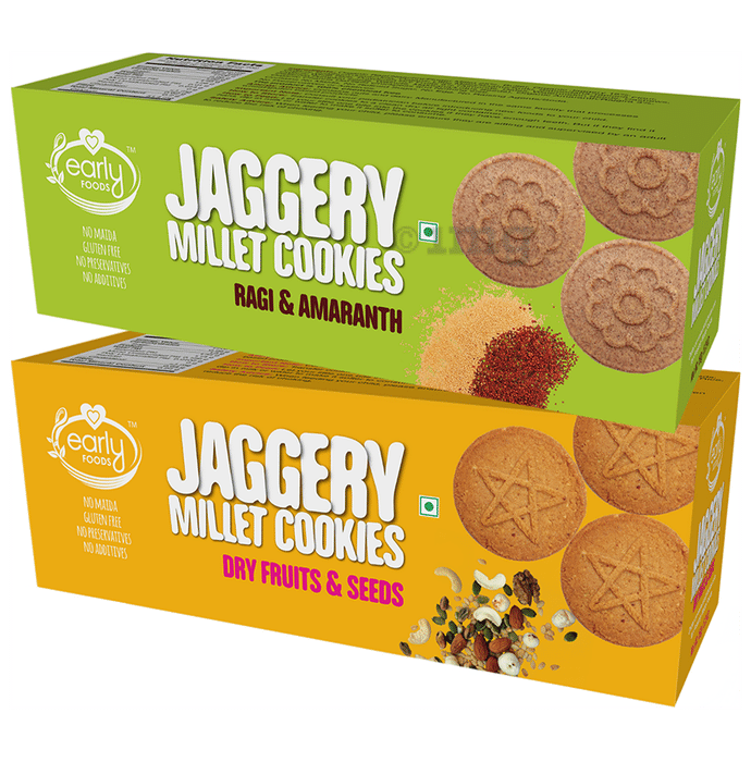 Early Foods Combo Pack of Jaggery Millet Cookies Ragi & Amaranth and Jaggery Millet Cookies Dry Fruits & Seeds (150gm Each)