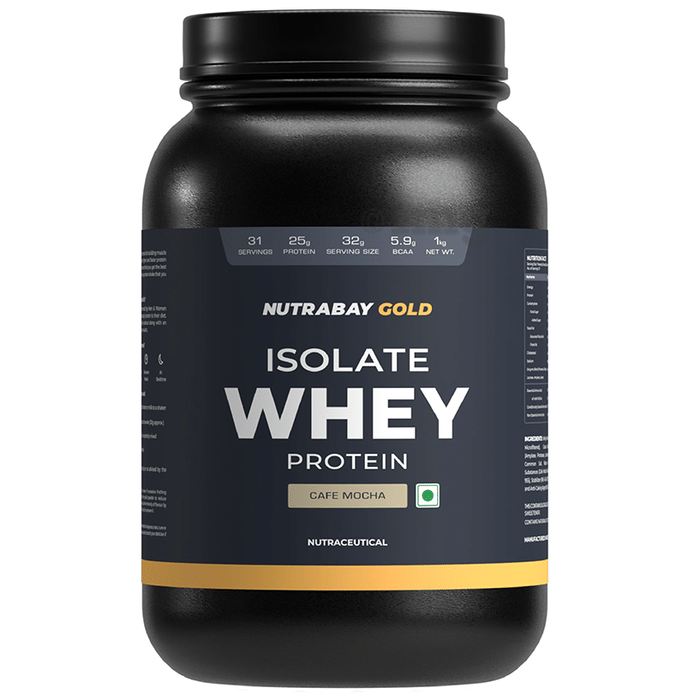 Nutrabay Gold Isolate Whey Protein for Muscles, Recovery, Digestion & Immunity | No Added Sugar | Flavour Cafe Mocha