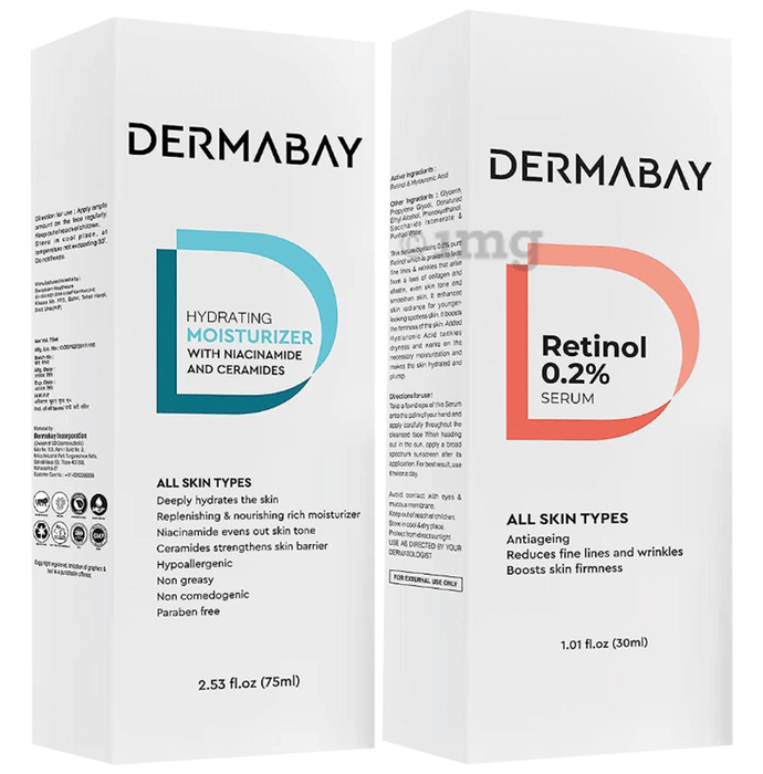 Combo Pack of Dermabay Retinol 0.2% Serum (30ml) & Dermabay Hydrating Moisturiser with Niacinamide and Ceramides (75ml)