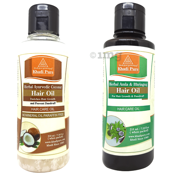 Khadi Pure Combo Pack of Herbal Amla & Bhringraj Hair Oil & Herbal Ayurvedic Coconut Hair Oil (210ml Each)